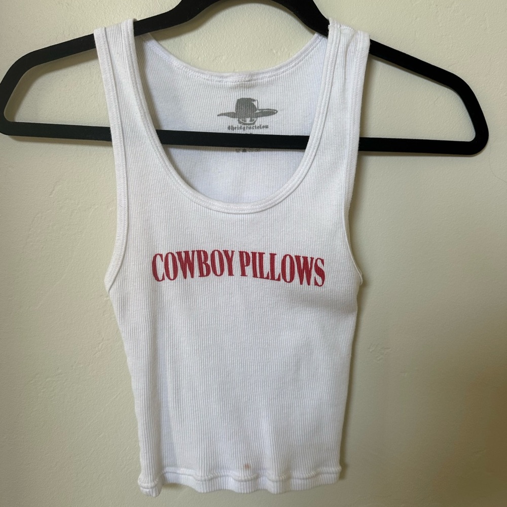 White Sleeveless Crop Cowboy Pillows Tank Top